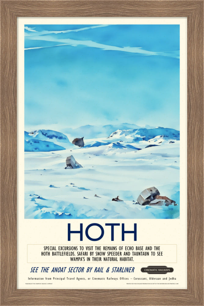 Hoth - a vintage travel poster inspired by your favourite film / movie - Cinematic Railways