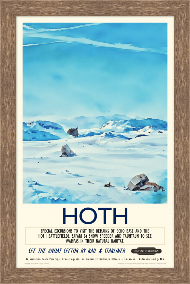 Hoth - a vintage travel poster inspired by your favourite film / movie - Cinematic Railways