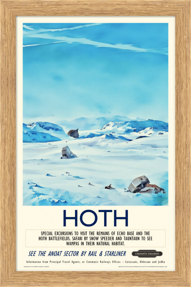 Hoth - a vintage travel poster inspired by your favourite film / movie - Cinematic Railways
