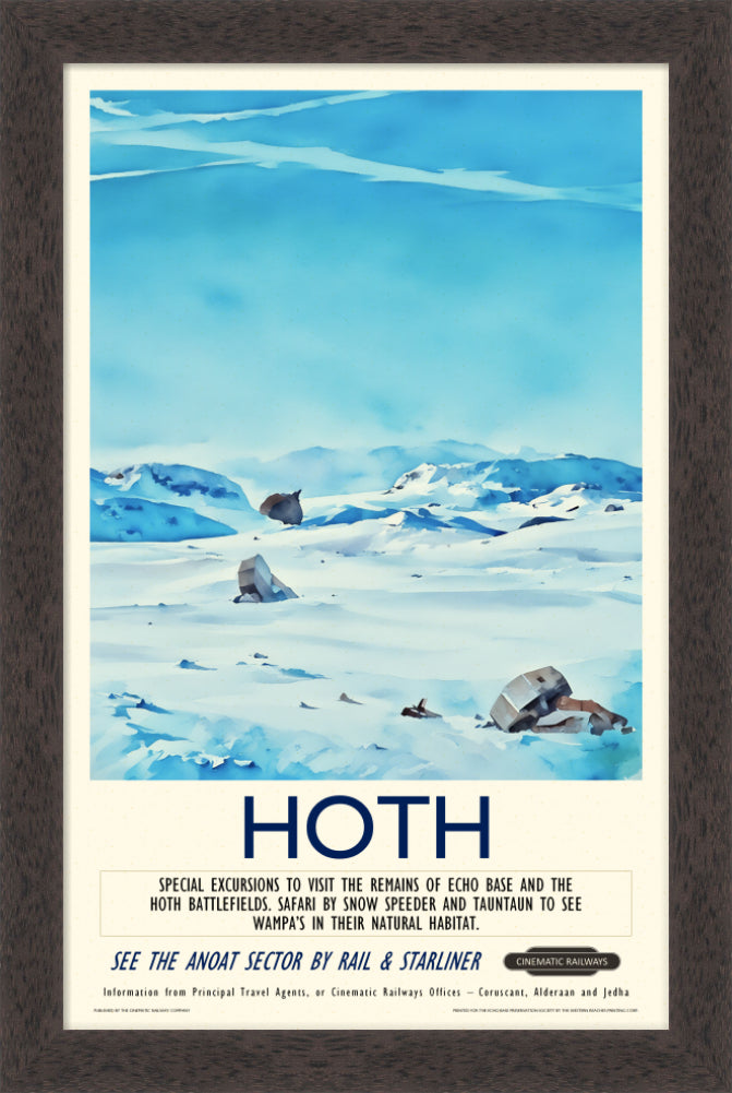 Hoth - a vintage travel poster inspired by your favourite film / movie - Cinematic Railways