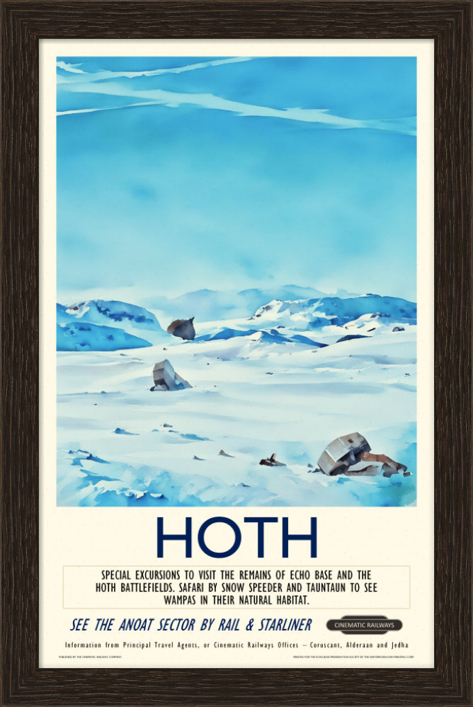Hoth - a vintage travel poster inspired by your favourite film / movie - Cinematic Railways
