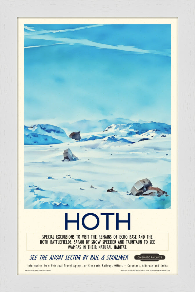 Hoth - a vintage travel poster inspired by your favourite film / movie - Cinematic Railways
