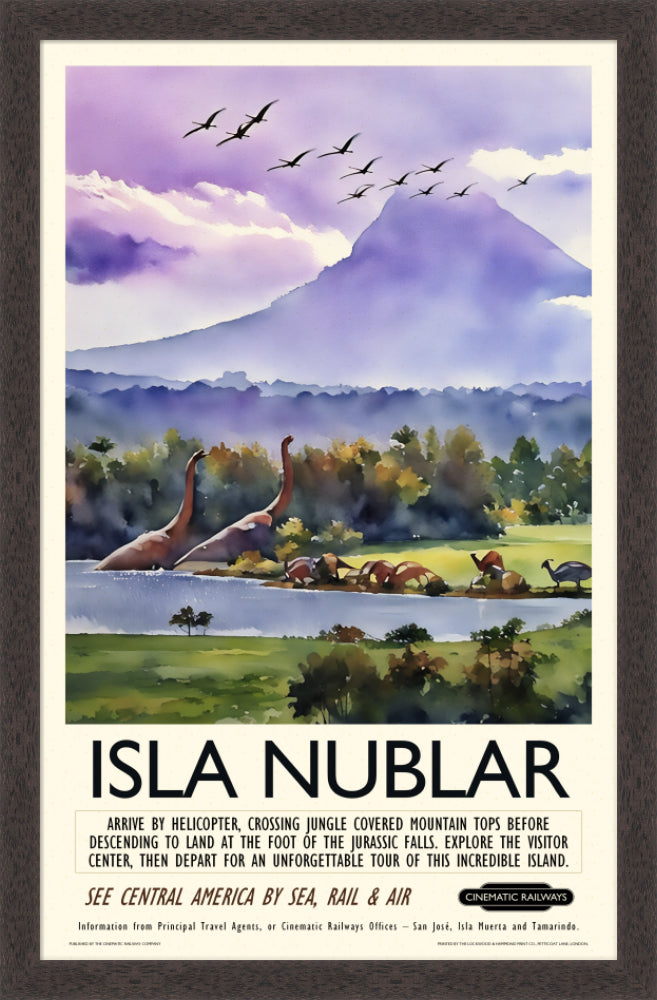 Isla Nublar - a vintage travel poster inspired by your favourite film / movie - Cinematic Railways