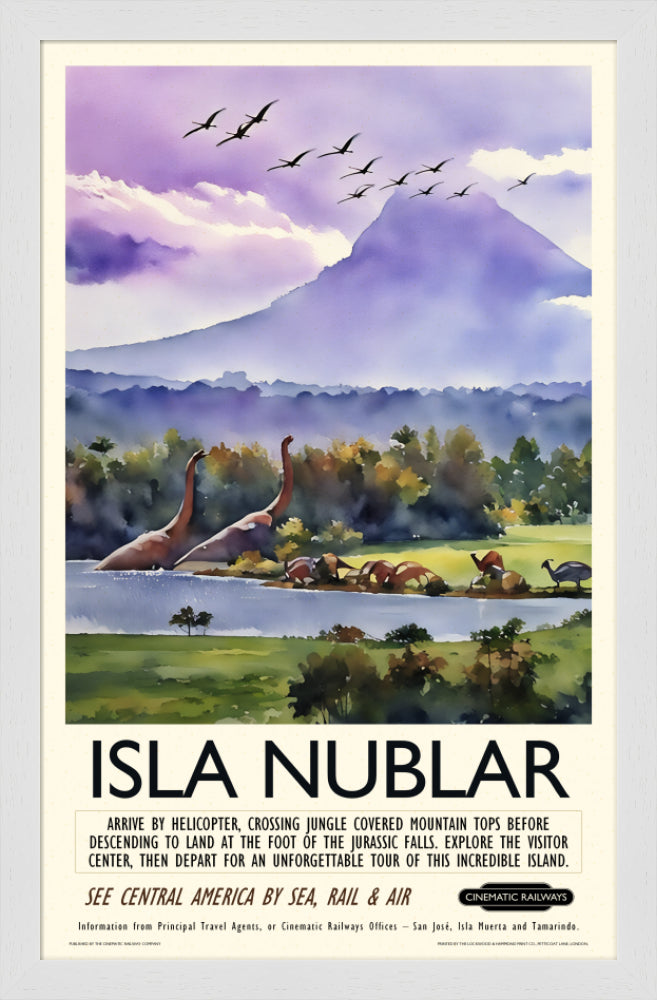 Isla Nublar - a vintage travel poster inspired by your favourite film / movie - Cinematic Railways