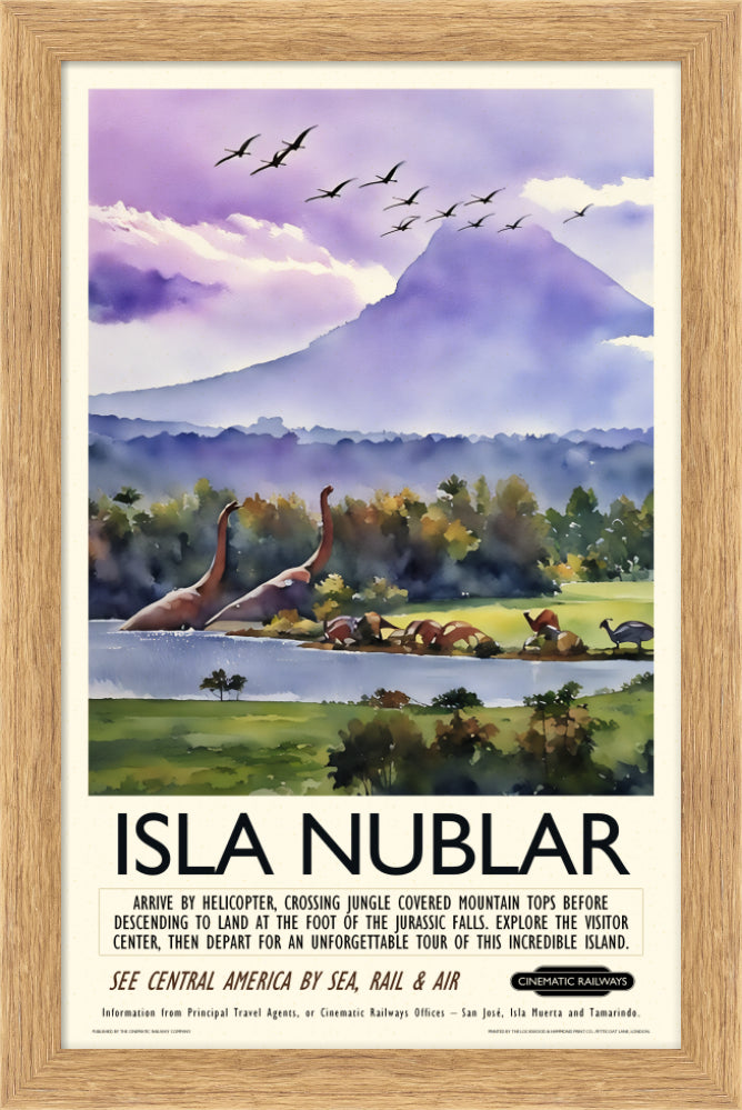 Isla Nublar - a vintage travel poster inspired by your favourite film / movie - Cinematic Railways