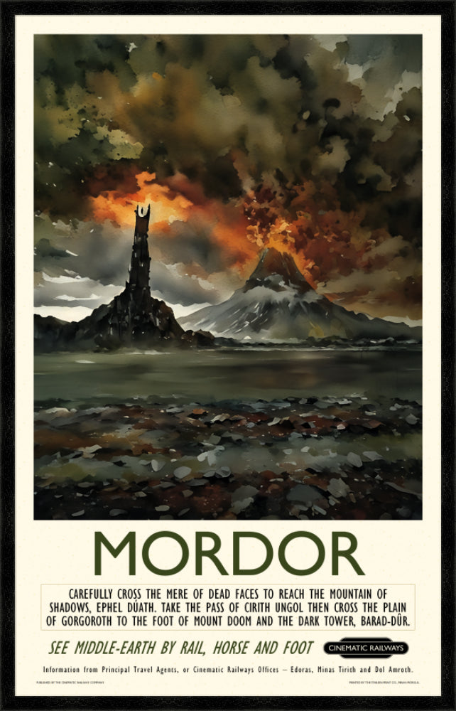 Mordor - a vintage travel poster inspired by your favourite film / movie - Cinematic Railways