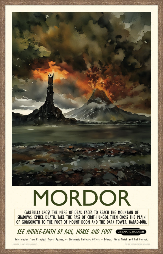 Mordor - a vintage travel poster inspired by your favourite film / movie - Cinematic Railways
