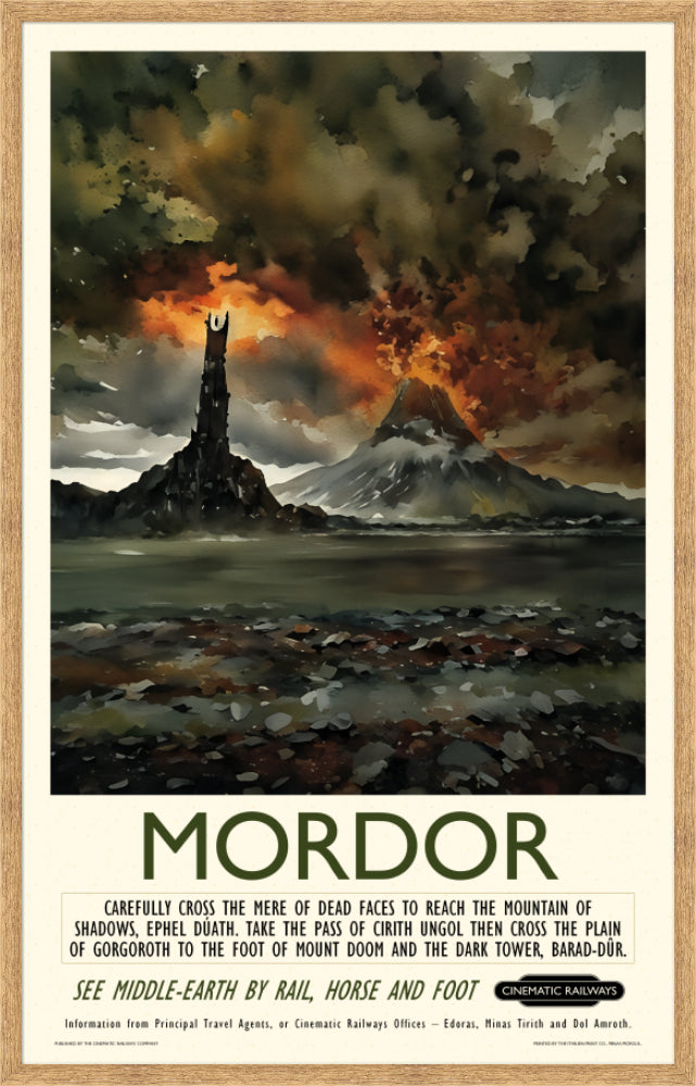 Mordor - a vintage travel poster inspired by your favourite film / movie - Cinematic Railways