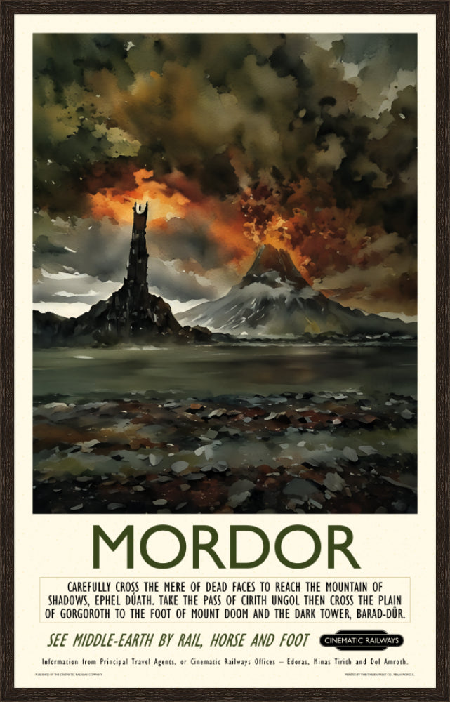 Mordor - a vintage travel poster inspired by your favourite film / movie - Cinematic Railways