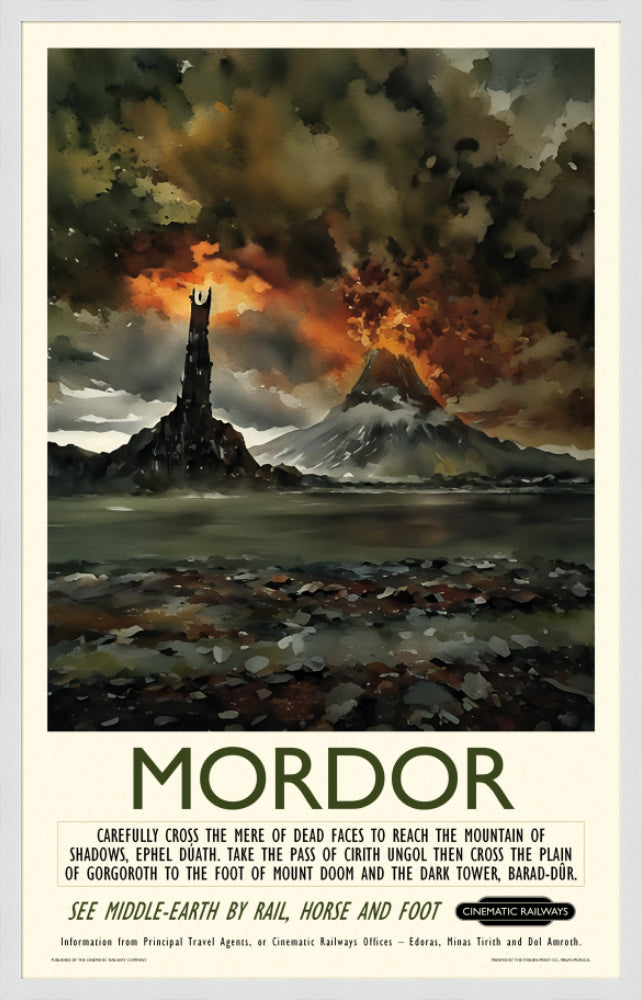 Mordor - a vintage travel poster inspired by your favourite film / movie - Cinematic Railways