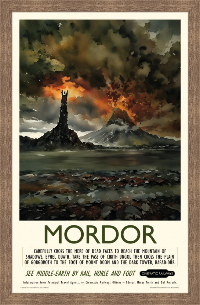 Mordor - a vintage travel poster inspired by your favourite film / movie - Cinematic Railways