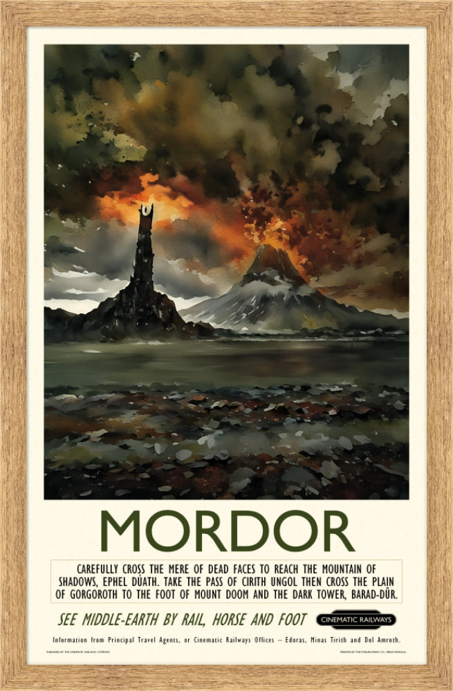 Mordor - a vintage travel poster inspired by your favourite film / movie - Cinematic Railways