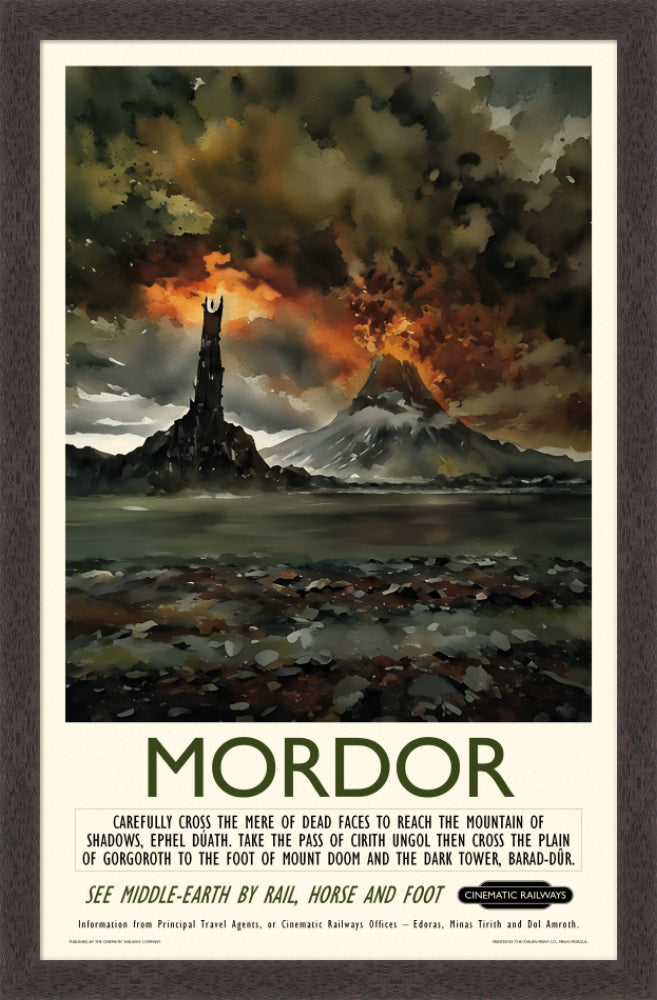 Mordor - a vintage travel poster inspired by your favourite film / movie - Cinematic Railways