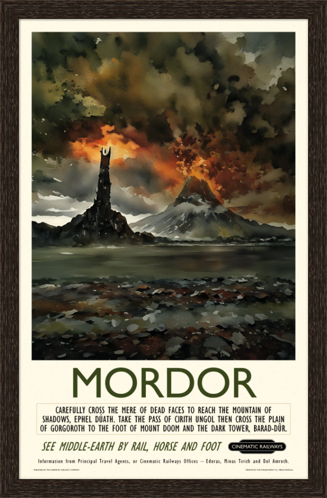 Mordor - a vintage travel poster inspired by your favourite film / movie - Cinematic Railways