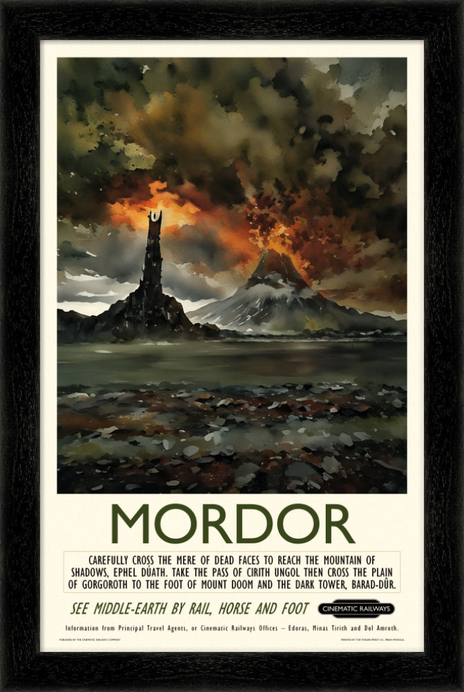 Mordor - a vintage travel poster inspired by your favourite film / movie - Cinematic Railways