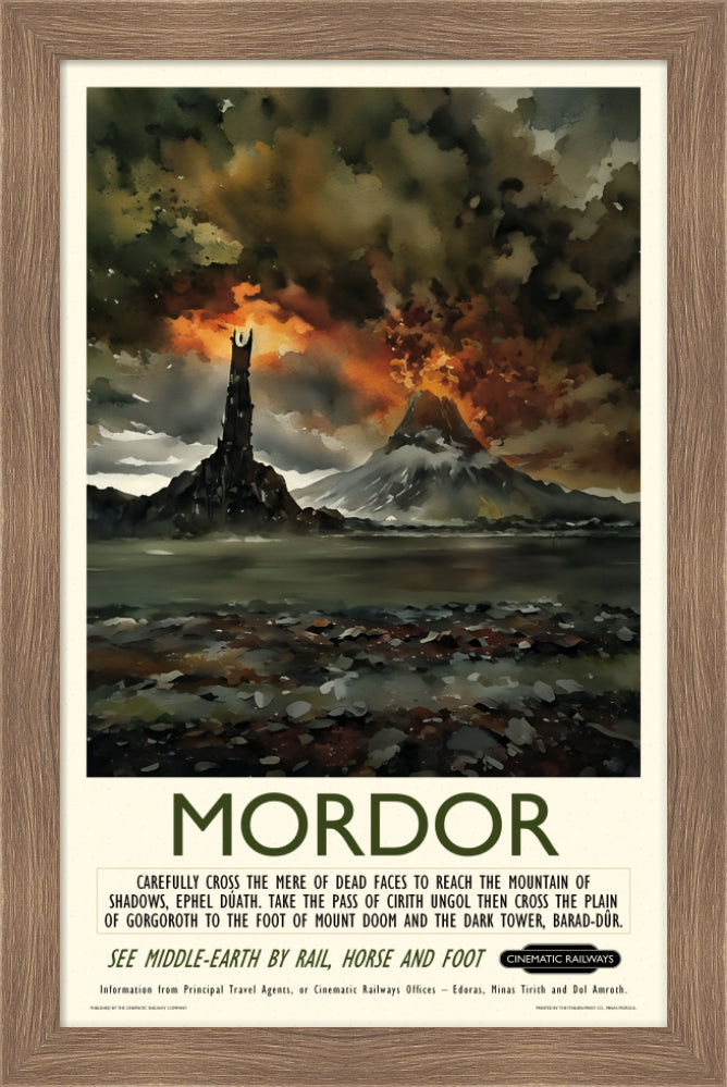 Mordor - a vintage travel poster inspired by your favourite film / movie - Cinematic Railways