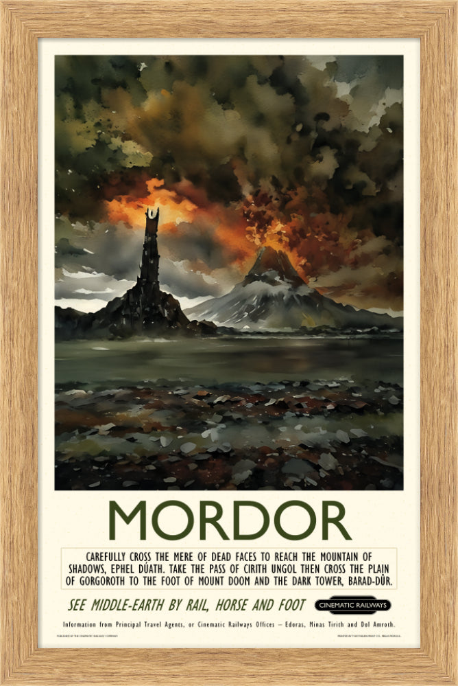 Mordor - a vintage travel poster inspired by your favourite film / movie - Cinematic Railways