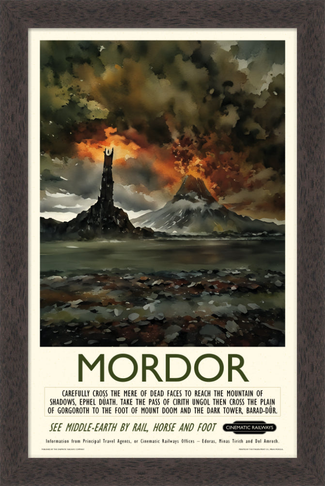 Mordor - a vintage travel poster inspired by your favourite film / movie - Cinematic Railways