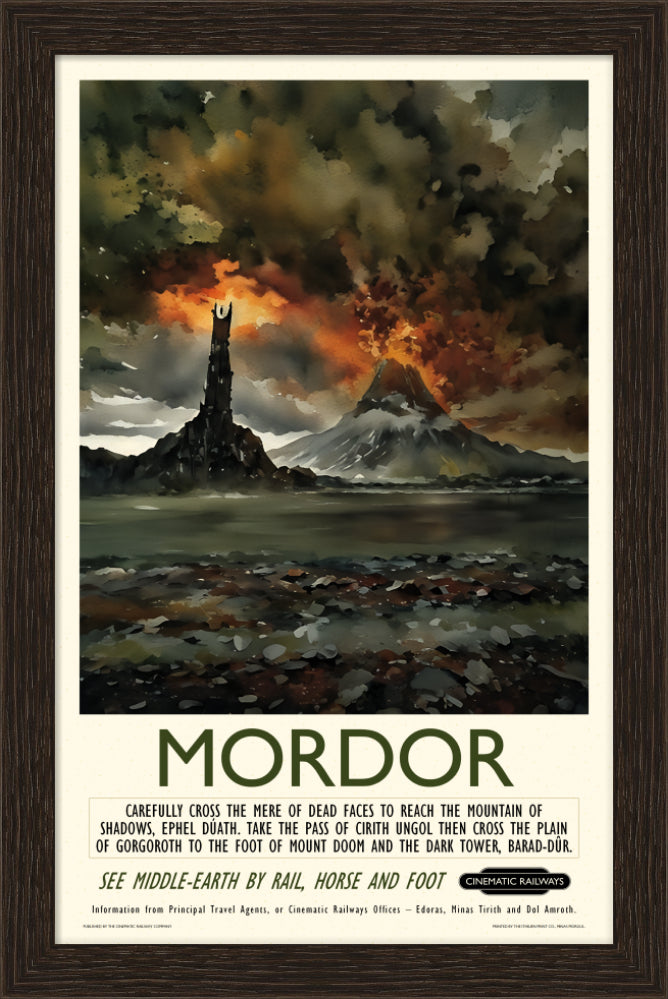Mordor - a vintage travel poster inspired by your favourite film / movie - Cinematic Railways