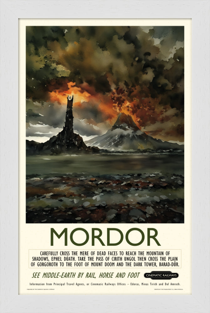 Mordor - a vintage travel poster inspired by your favourite film / movie - Cinematic Railways