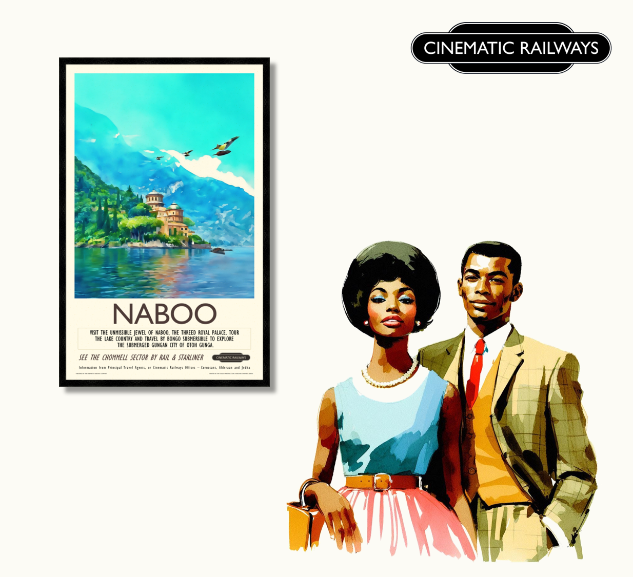 Naboo - a vintage travel poster inspired by your favourite film / movie - Cinematic Railways