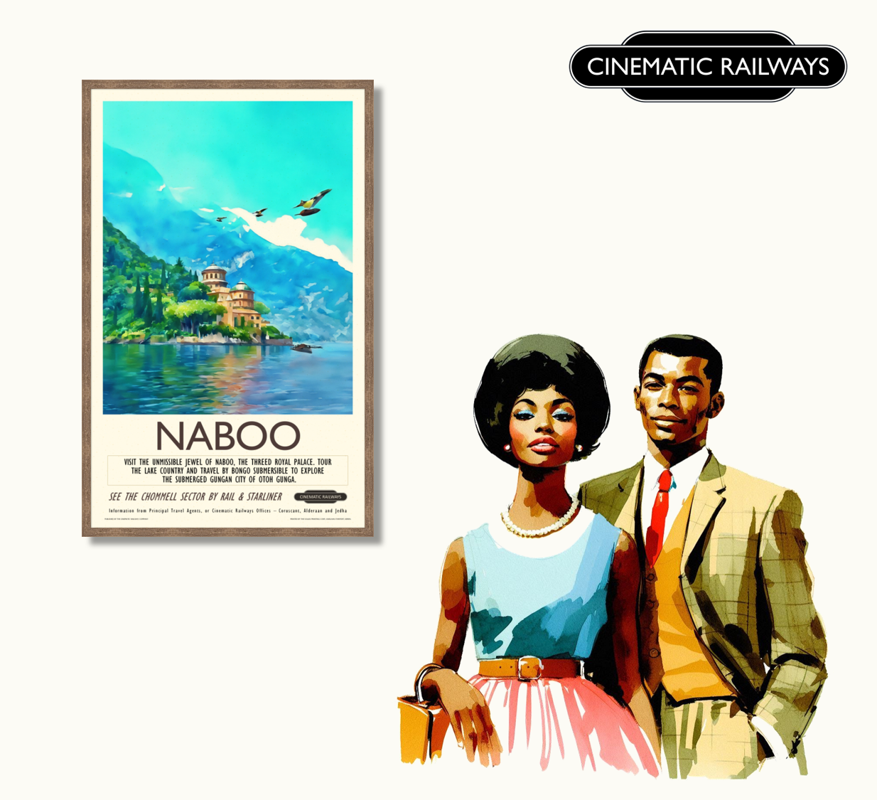 Naboo - a vintage travel poster inspired by your favourite film / movie - Cinematic Railways