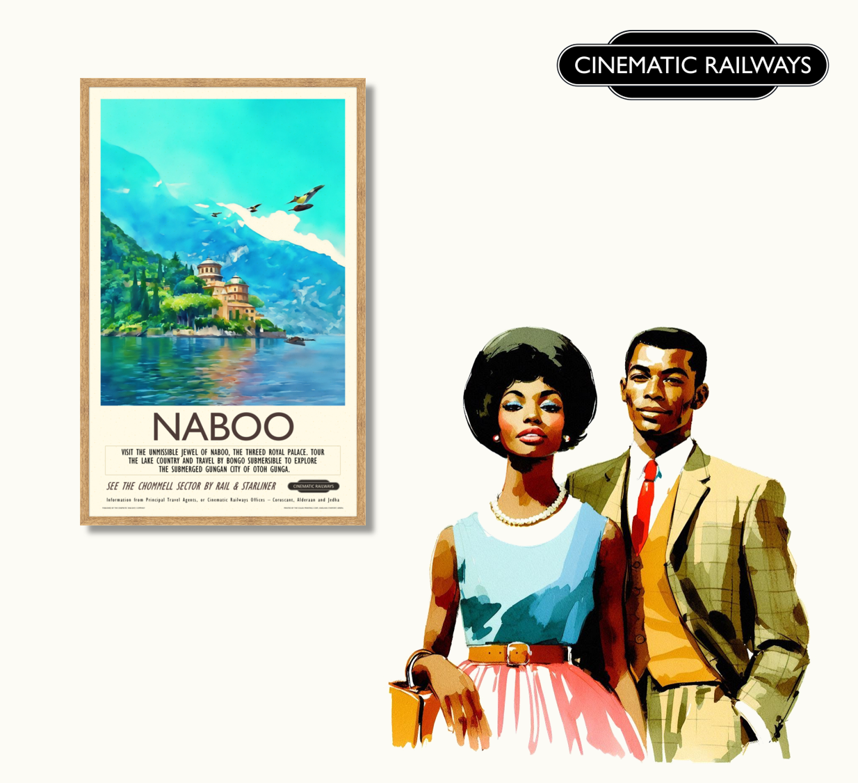 Naboo - a vintage travel poster inspired by your favourite film / movie - Cinematic Railways