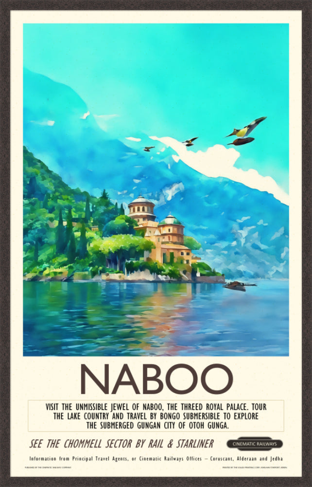 Naboo - a vintage travel poster inspired by your favourite film / movie - Cinematic Railways