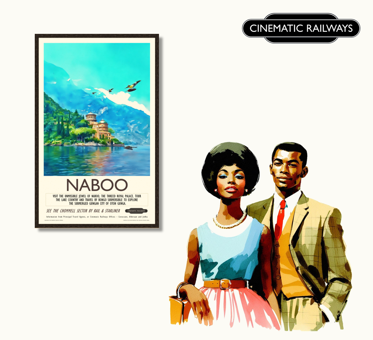 Naboo - a vintage travel poster inspired by your favourite film / movie - Cinematic Railways