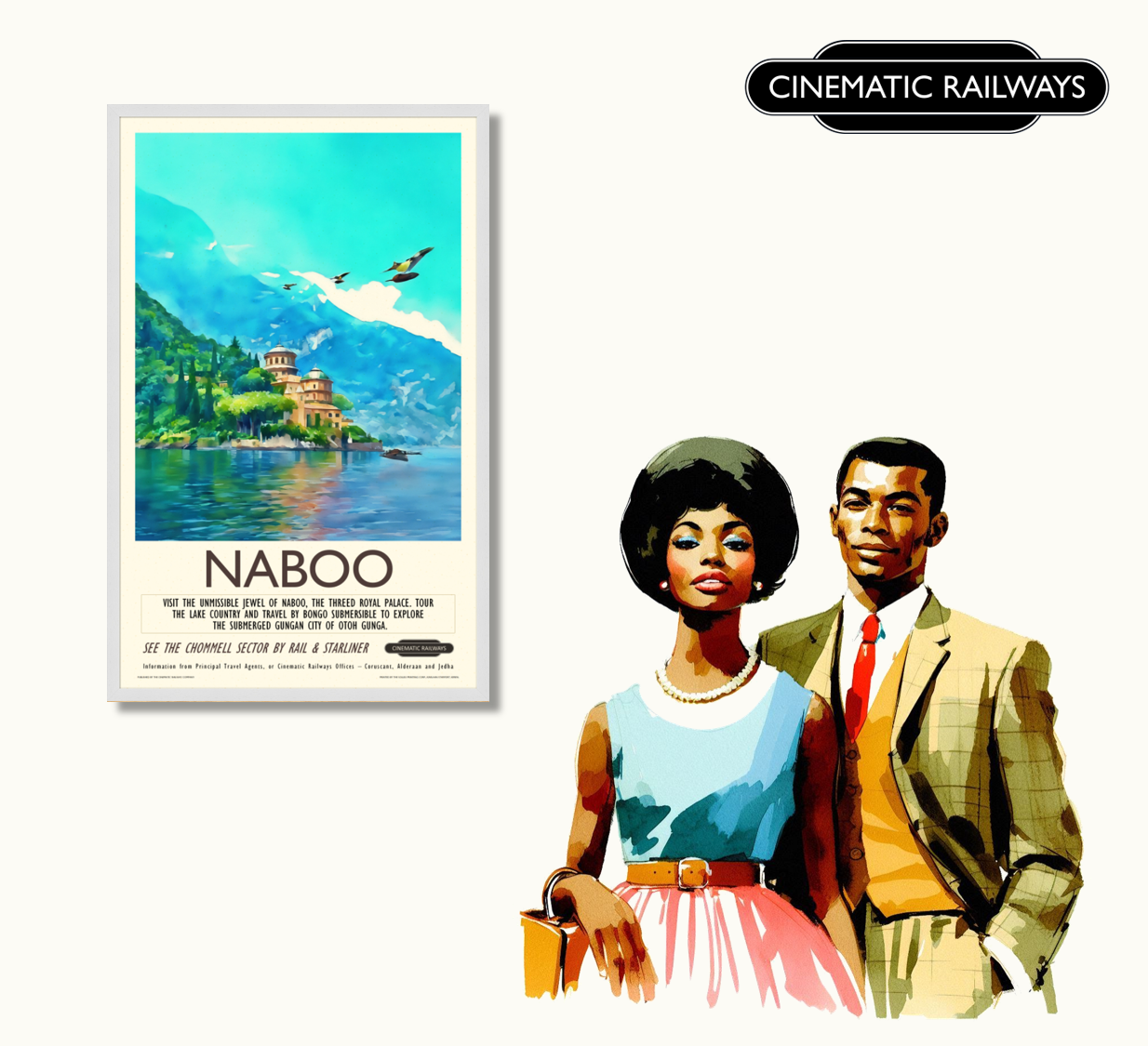Naboo - a vintage travel poster inspired by your favourite film / movie - Cinematic Railways