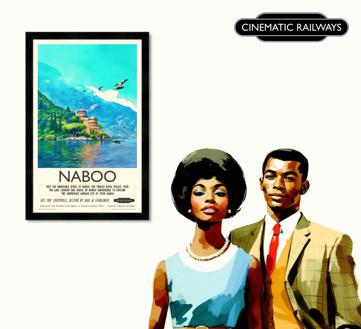 Naboo - a vintage travel poster inspired by your favourite film / movie - Cinematic Railways