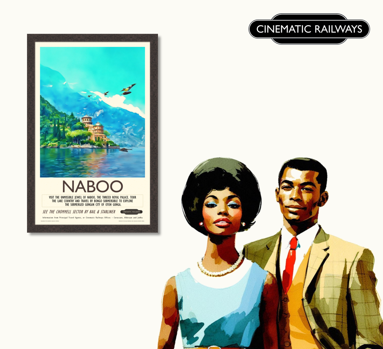Naboo - a vintage travel poster inspired by your favourite film / movie - Cinematic Railways