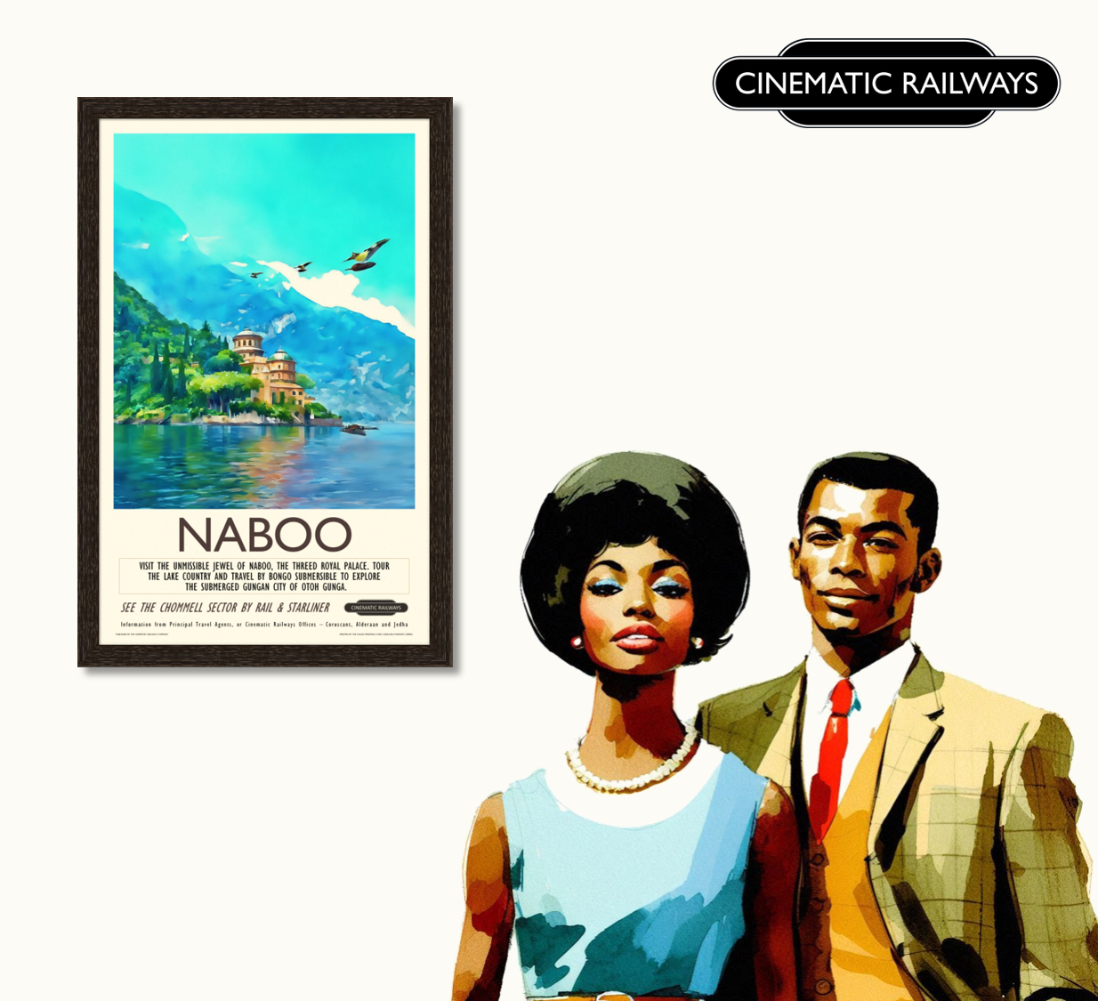Naboo - a vintage travel poster inspired by your favourite film / movie - Cinematic Railways