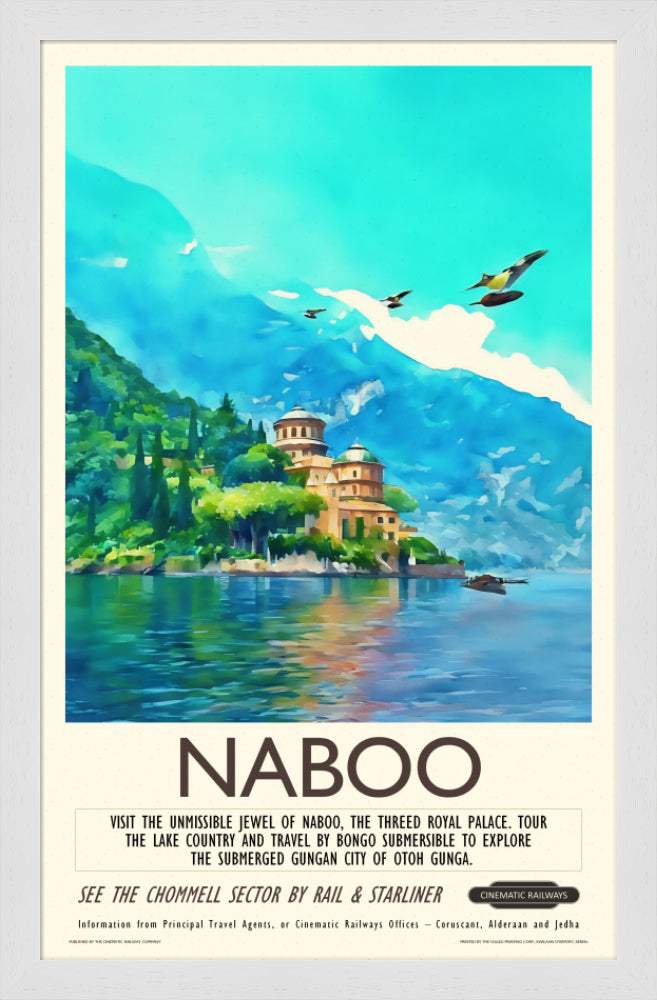 Naboo - a vintage travel poster inspired by your favourite film / movie - Cinematic Railways