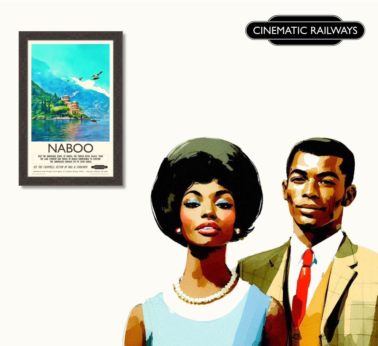 Naboo - a vintage travel poster inspired by your favourite film / movie - Cinematic Railways