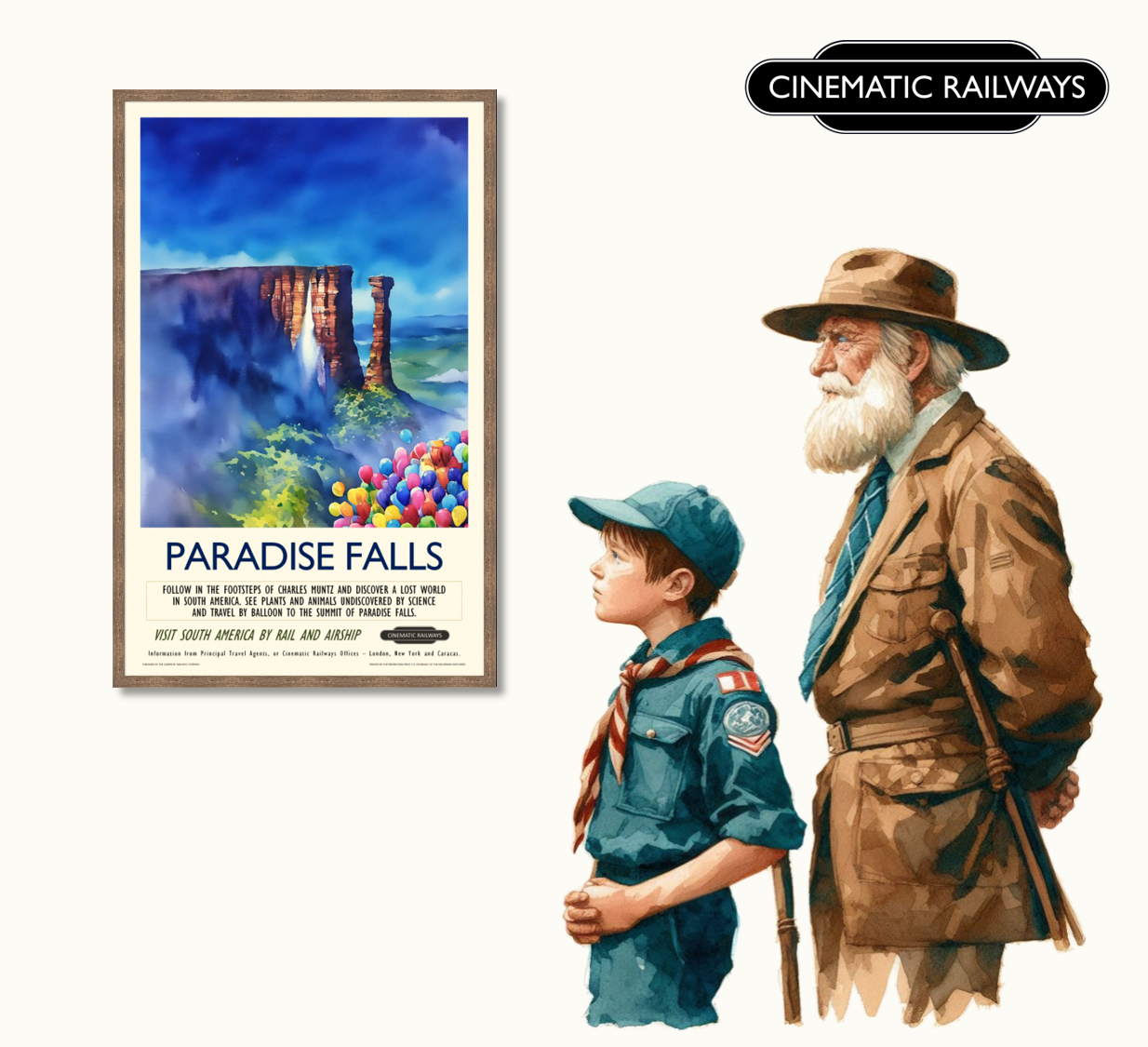 Paradise Falls - a vintage travel poster inspired by your favourite film / movie - Cinematic Railways
