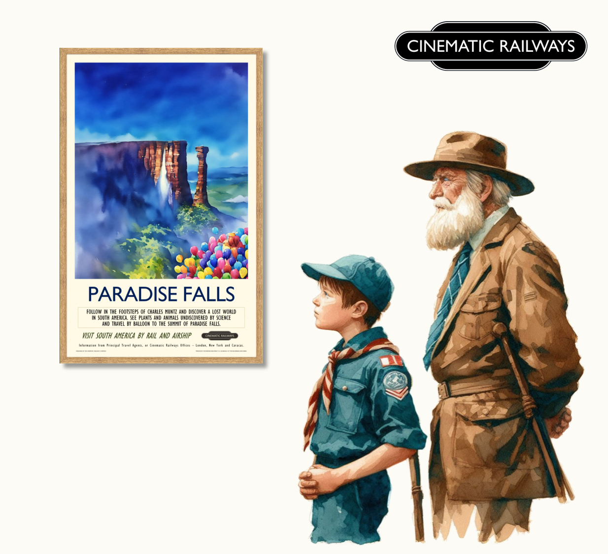 Paradise Falls - a vintage travel poster inspired by your favourite film / movie - Cinematic Railways