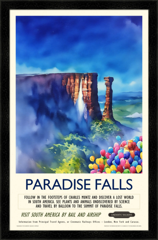 Paradise Falls - a vintage travel poster inspired by your favourite film / movie - Cinematic Railways