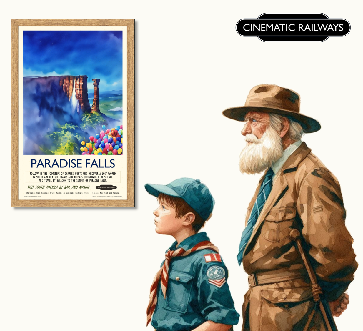 Paradise Falls - a vintage travel poster inspired by your favourite film / movie - Cinematic Railways