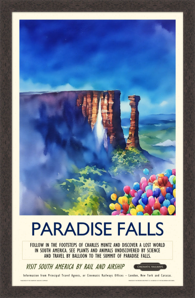 Paradise Falls - a vintage travel poster inspired by your favourite film / movie - Cinematic Railways
