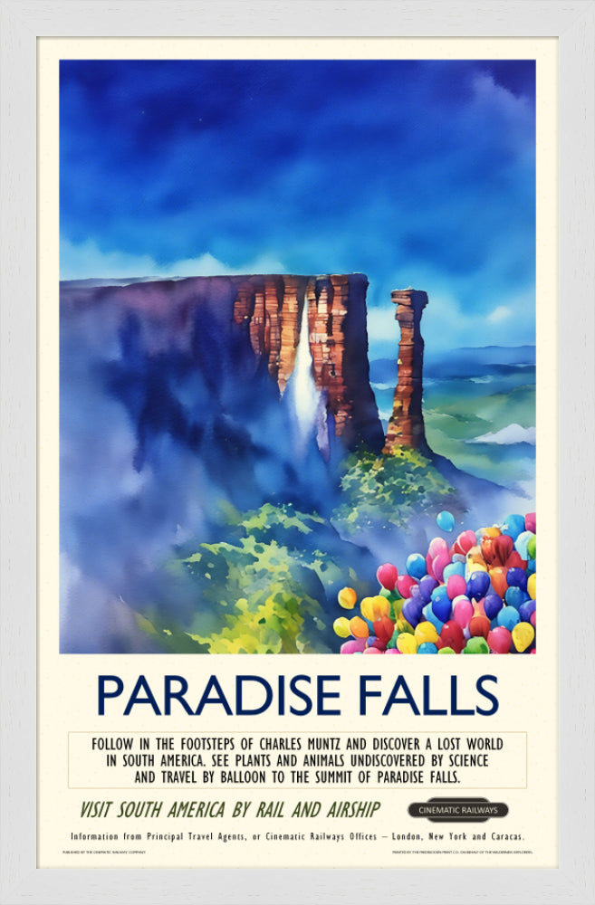Paradise Falls - a vintage travel poster inspired by your favourite film / movie - Cinematic Railways