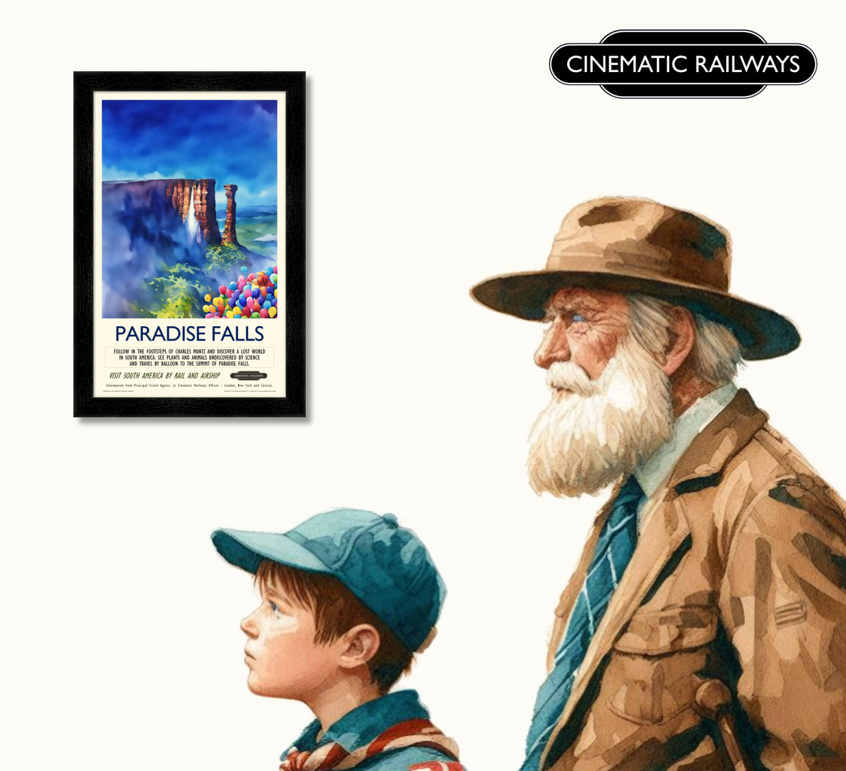 Paradise Falls - a vintage travel poster inspired by your favourite film / movie - Cinematic Railways