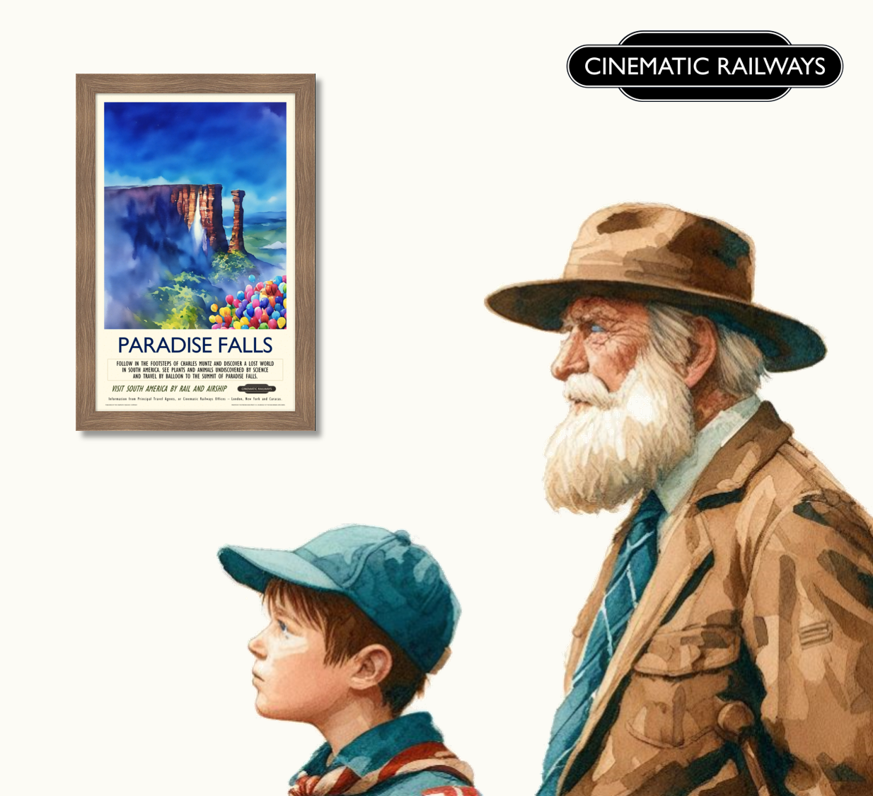 Paradise Falls - a vintage travel poster inspired by your favourite film / movie - Cinematic Railways
