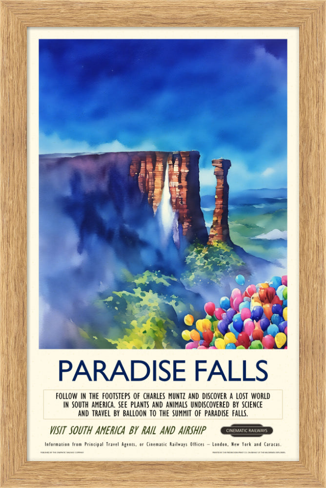 Paradise Falls - a vintage travel poster inspired by your favourite film / movie - Cinematic Railways
