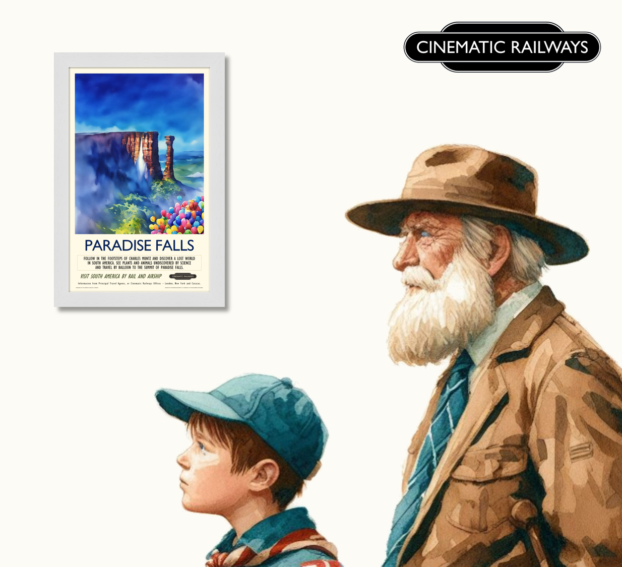 Paradise Falls - a vintage travel poster inspired by your favourite film / movie - Cinematic Railways
