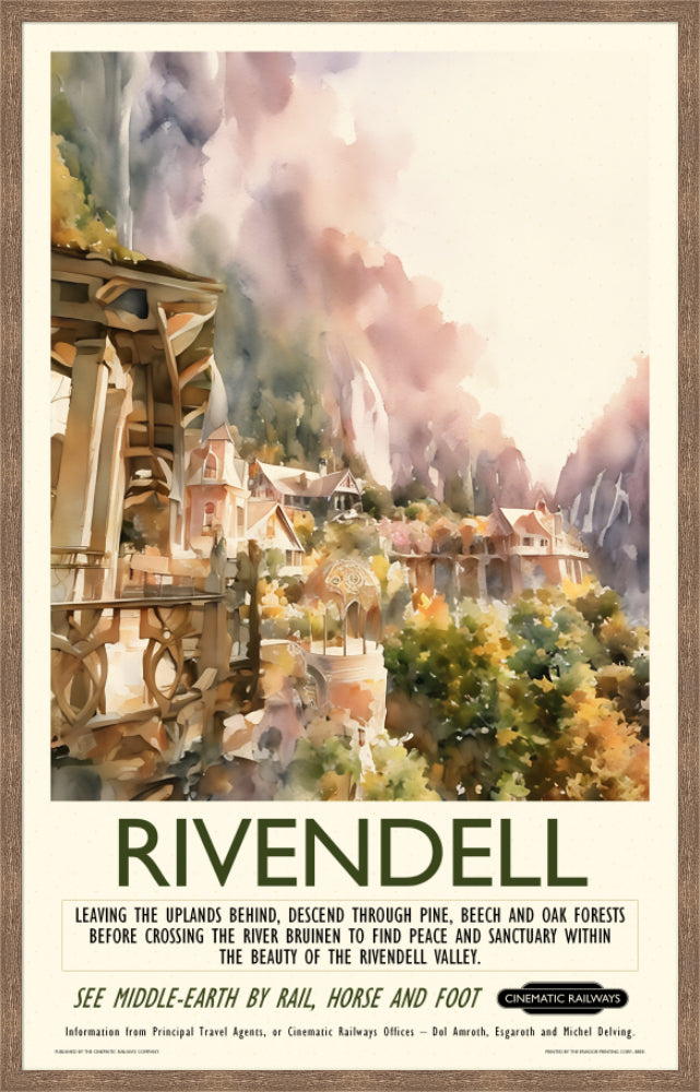 Rivendell - a vintage travel poster inspired by your favourite film / movie - Cinematic Railways