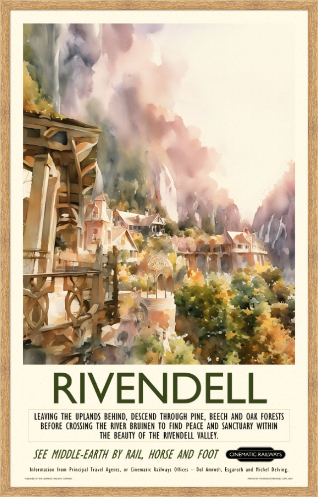 Rivendell - a vintage travel poster inspired by your favourite film / movie - Cinematic Railways