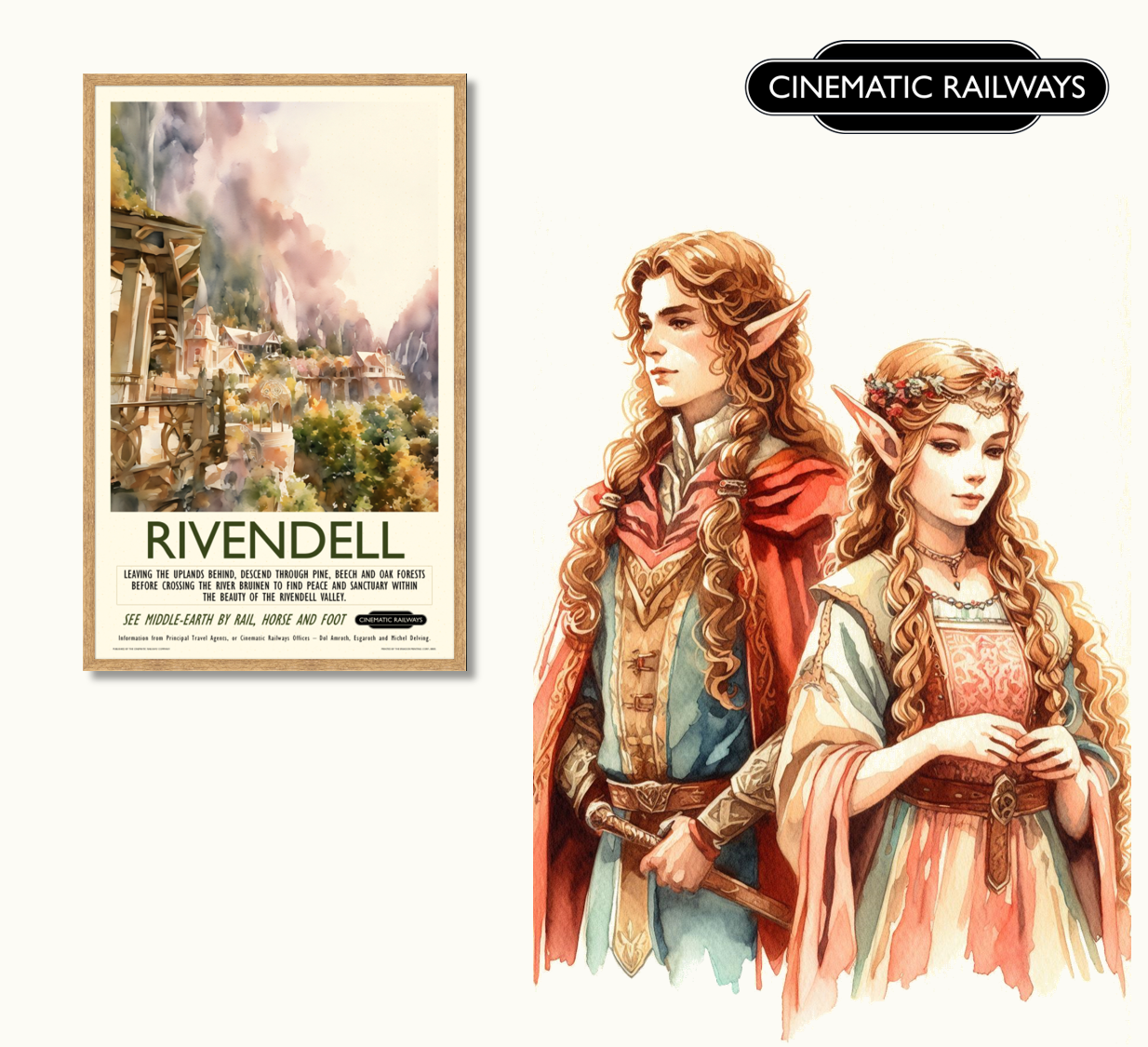 Rivendell - a vintage travel poster inspired by your favourite film / movie - Cinematic Railways