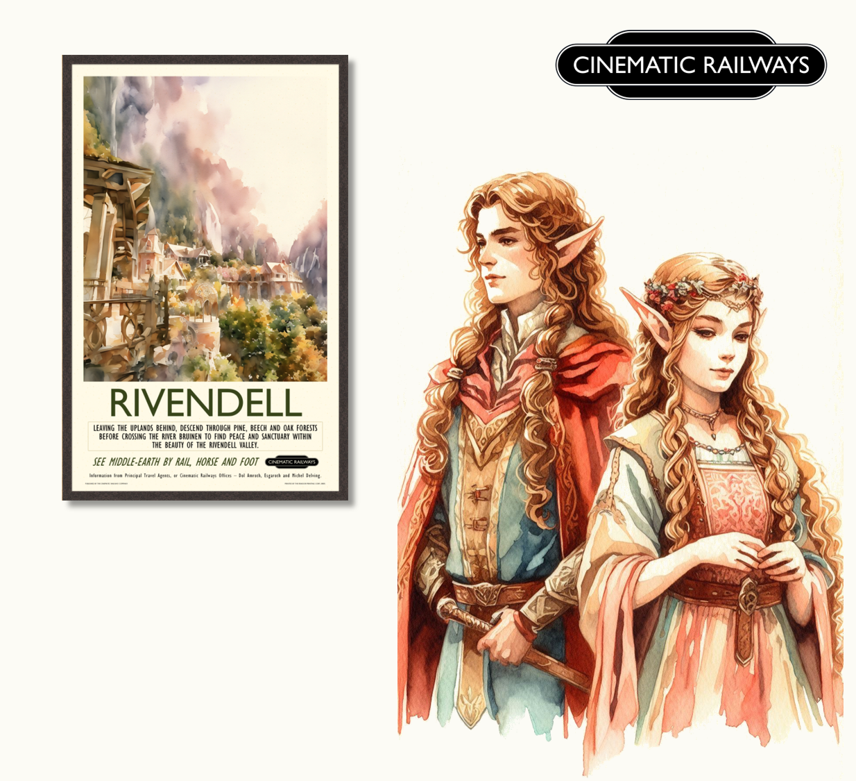 Rivendell - a vintage travel poster inspired by your favourite film / movie - Cinematic Railways