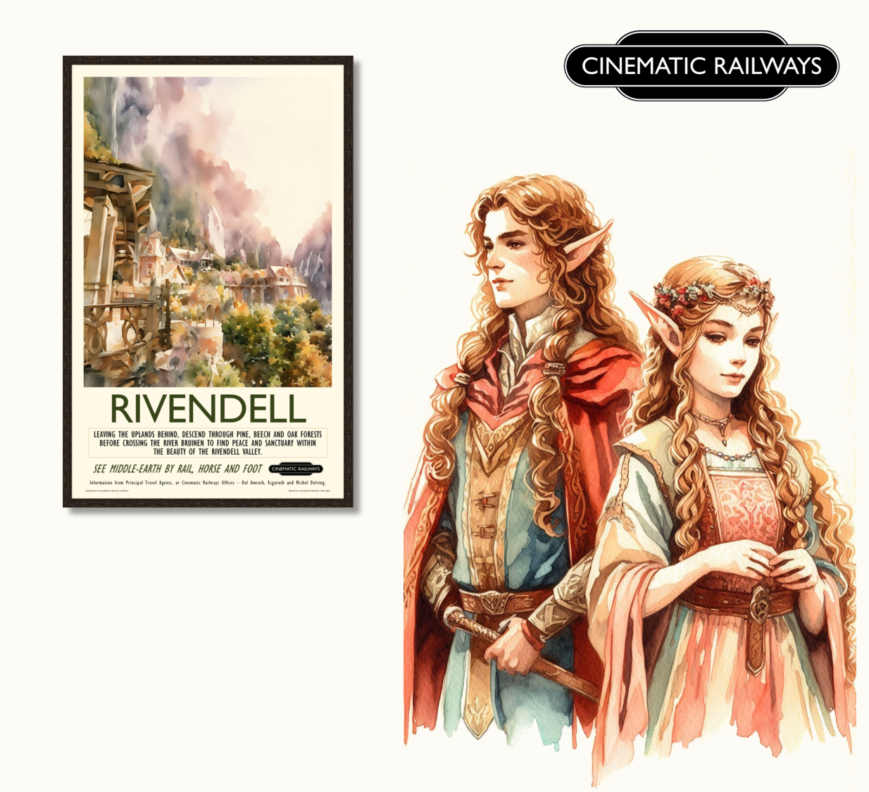 Rivendell - a vintage travel poster inspired by your favourite film / movie - Cinematic Railways